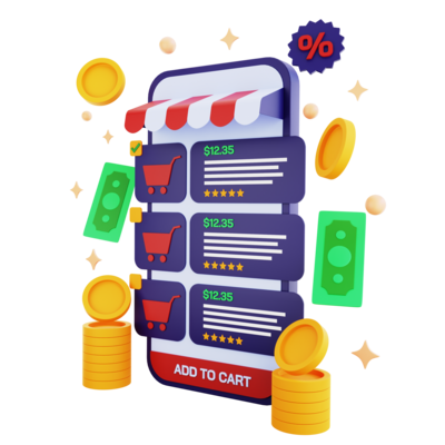 3d icon phone e commerce with money isolated on the transparent background png AGNC - Agência de Marketing