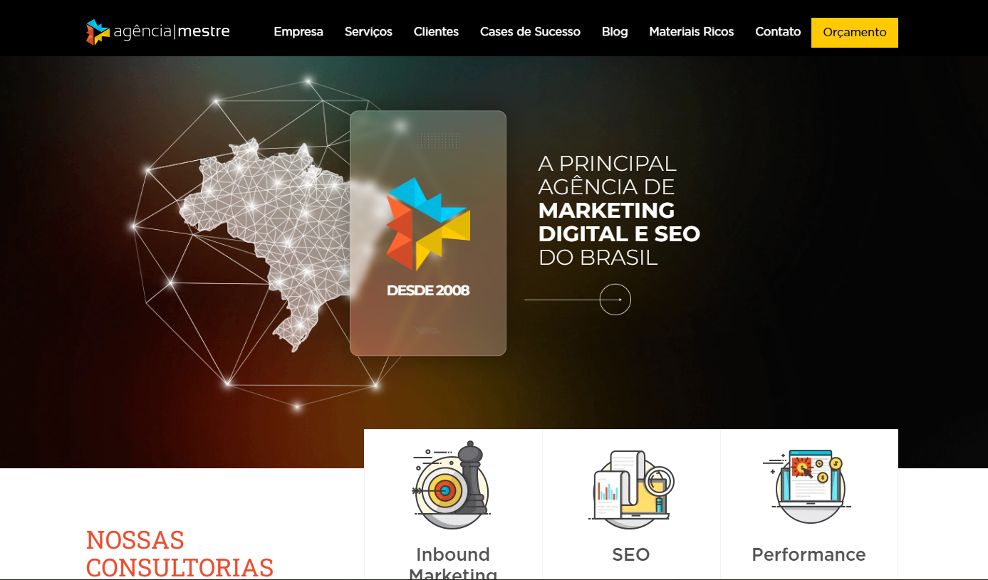 A Agência Mestre é uma referência histórica no Brasil, especialmente quando falamos de otimização orgânica. Fundada por Fabio Ricotta, eles possuem uma forte cultura de ensino e educação de mercado. São excelentes parceiros para estratégias de longo prazo focadas em conteúdo e rankeamento, mantendo-se relevantes entre as opções de Agência de Marketing Digital.